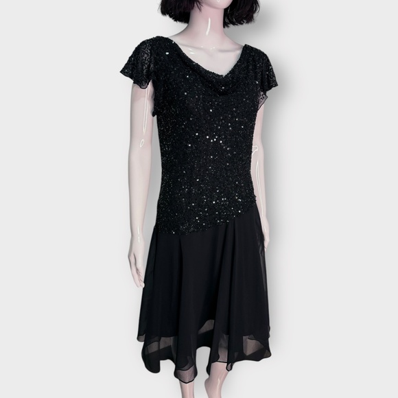 Vintage Y2K JKARA Black Sequin Drop Waist Dress - Picture 1 of 7